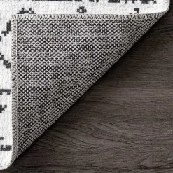 Black and Ivory Moroccan Washable Area Rug, 5x8