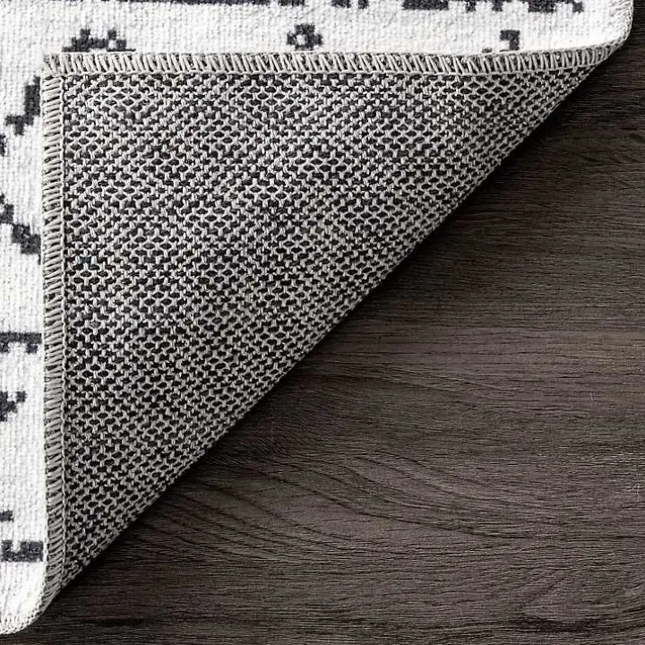 Black and Ivory Moroccan Washable Area Rug, 5x8