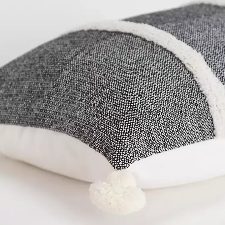 Black and White Artisanal Stripes Lumbar Pillow