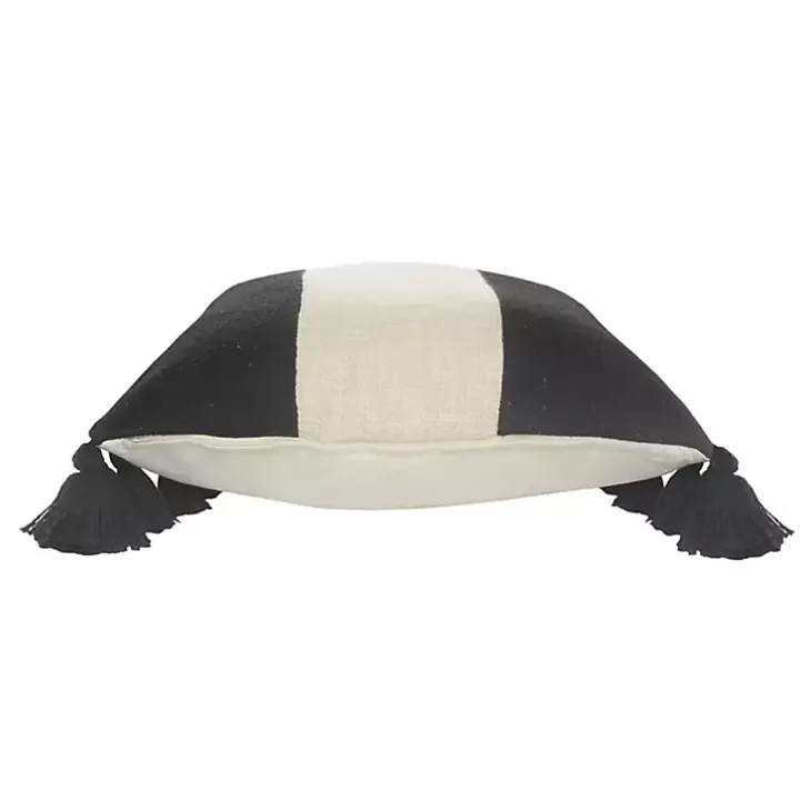 Black and White Cotton Throw Pillow with Tassels