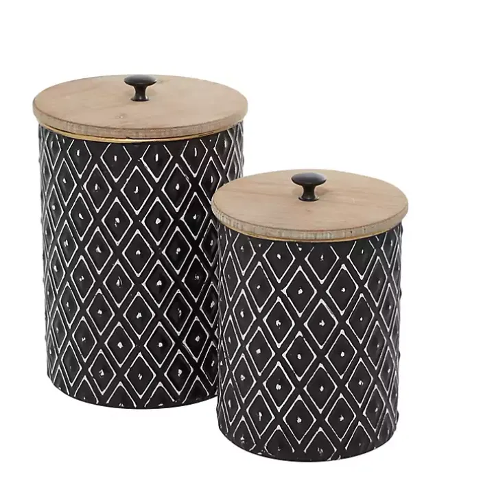 Black and White Embossed Diamond Jars, Set of 2