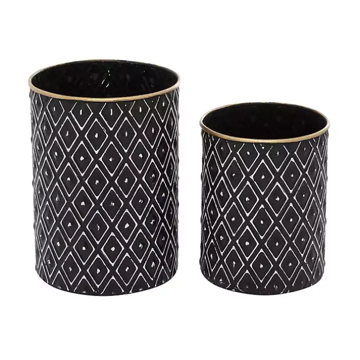 Black and White Embossed Diamond Jars, Set of 2