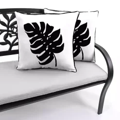Black and White Palm Leaf Outdoor Pillow