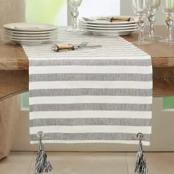 Black and White Rustic Stripe Tassel Table Runner