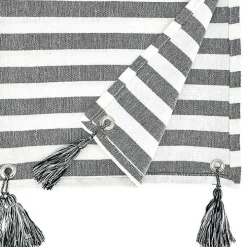 Black and White Rustic Stripe Tassel Table Runner