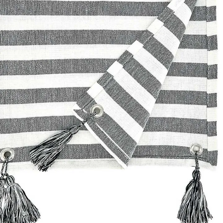 Black and White Rustic Stripe Tassel Table Runner