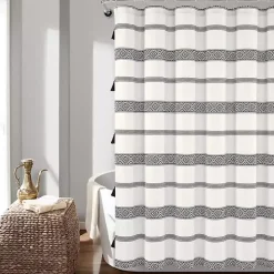 Black and White Striped Boho Shower Curtain