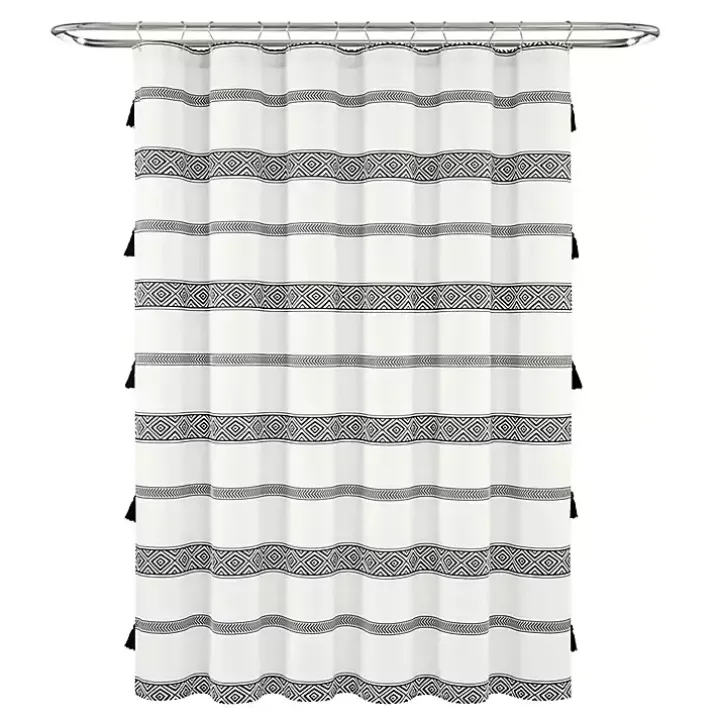 Black and White Striped Boho Shower Curtain