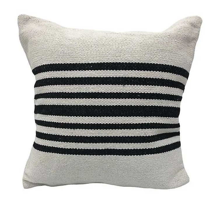 Black and White Striped Cotton Throw Pillow