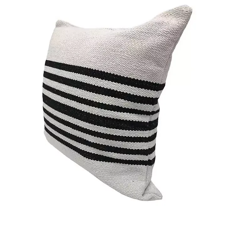 Black and White Striped Cotton Throw Pillow