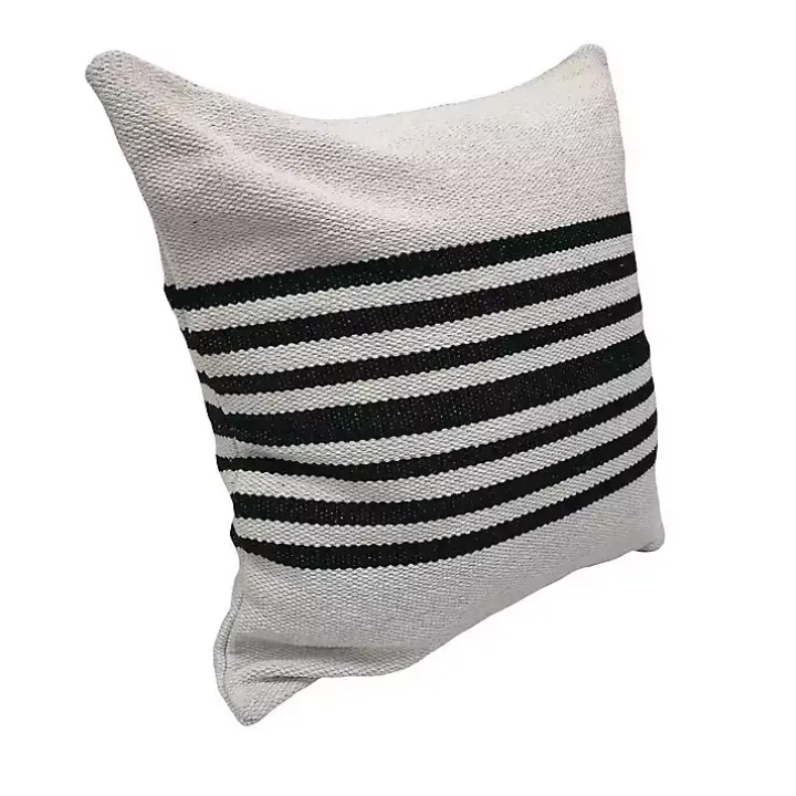 Black and White Striped Cotton Throw Pillow