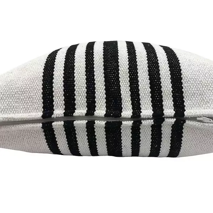 Black and White Striped Cotton Throw Pillow