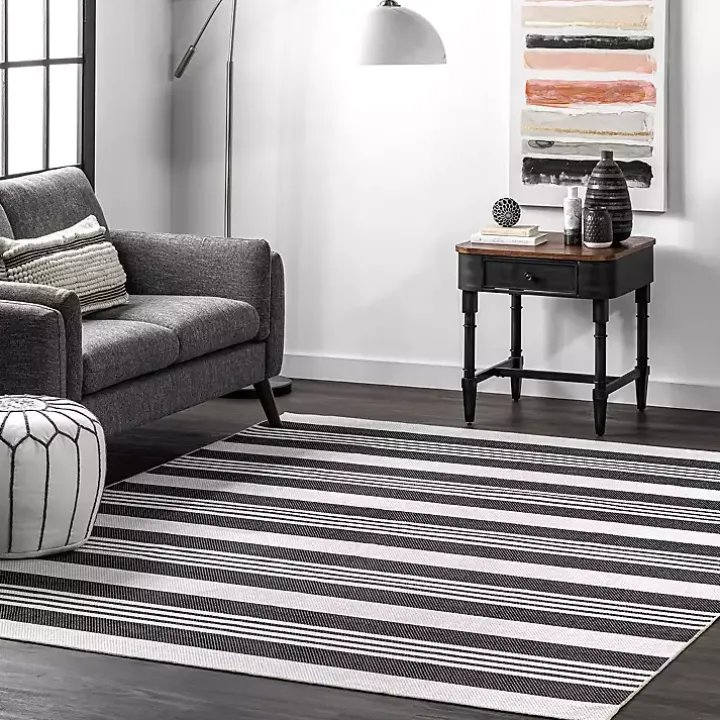 Black and White Striped Washable Area Rug, 4x6