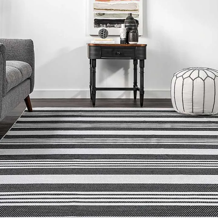 Black and White Striped Washable Area Rug, 4x6