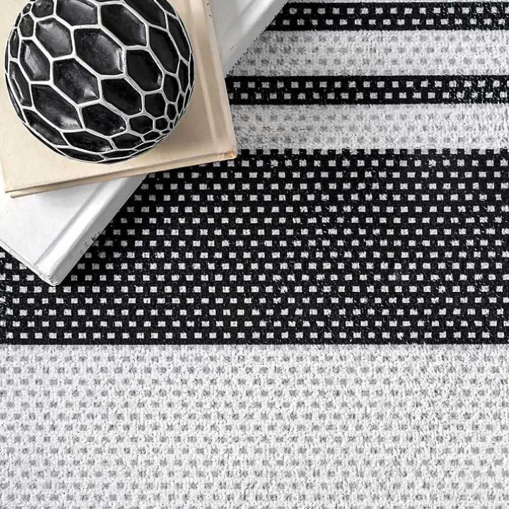 Black and White Striped Washable Area Rug, 4x6