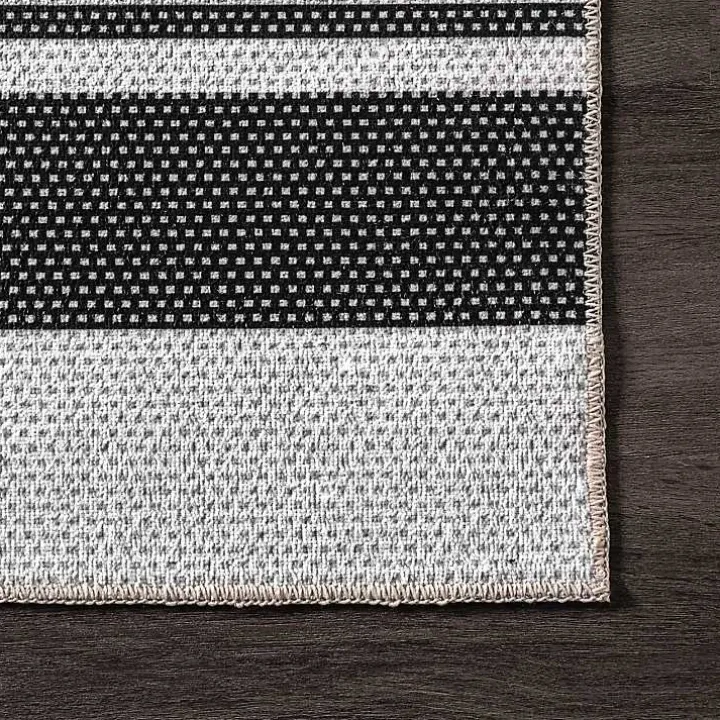 Black and White Striped Washable Area Rug, 4x6