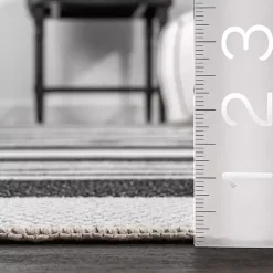 Black and White Striped Washable Area Rug, 4x6