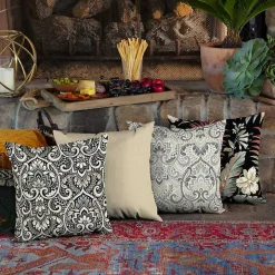Black Aurora Damask Outdoor Pillow