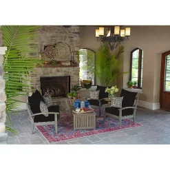 Black Aurora Damask Outdoor Pillow