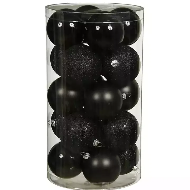 Black Ball Ornaments, Set of 24