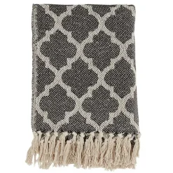 Black Beige Fringe Geometric Throw Blanket