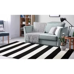 Black Cabana Stripe Indoor/Outdoor Area Rug, 3x5