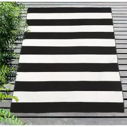 Black Cabana Stripe Indoor/Outdoor Area Rug, 3x5