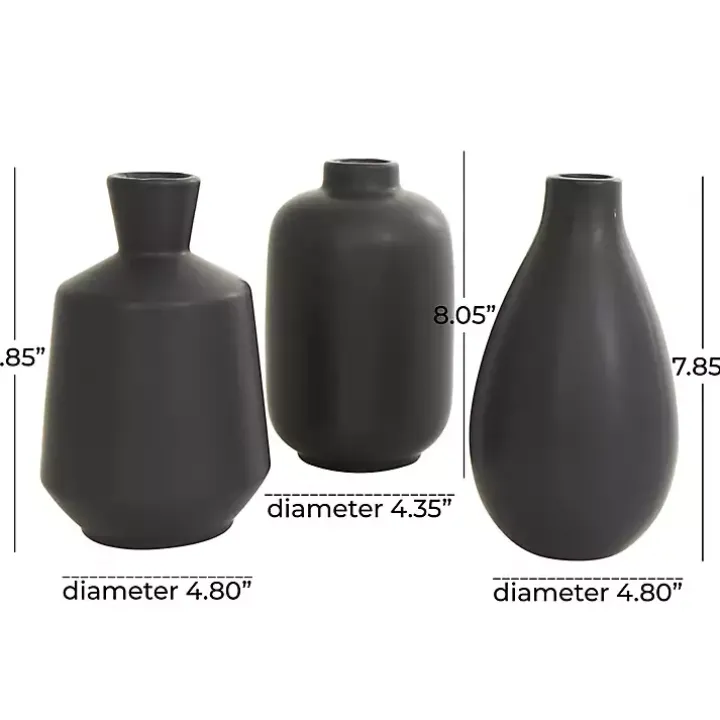 Black Ceramic Contemporary Vases, Set of 3