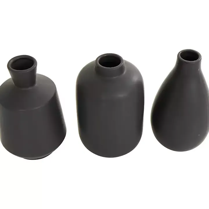 Black Ceramic Contemporary Vases, Set of 3