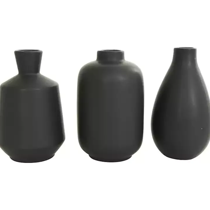 Black Ceramic Contemporary Vases, Set of 3