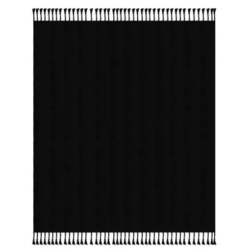 Black Checkered Weave Fringe Throw