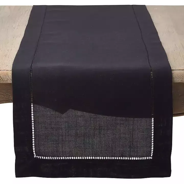 Black Classic Hemstitch Border Polyester Runner