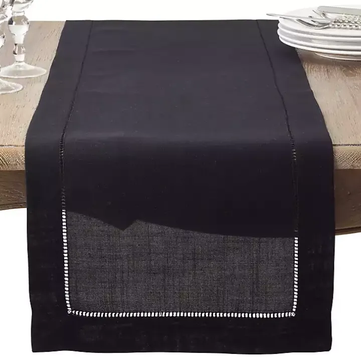 Black Classic Hemstitch Border Polyester Runner