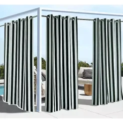 Black Coastal Stripe Outdoor Curtain Panel, 84 in.