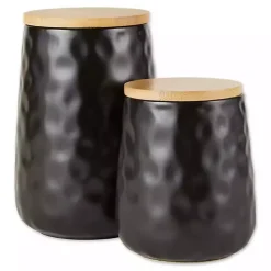Black Dimpled Bamboo Canisters, Set of 2