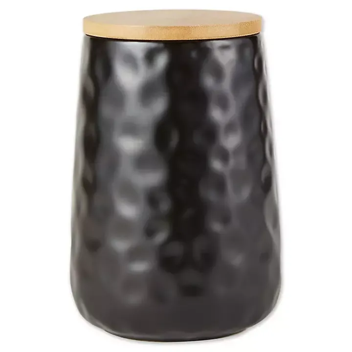 Black Dimpled Bamboo Canisters, Set of 2