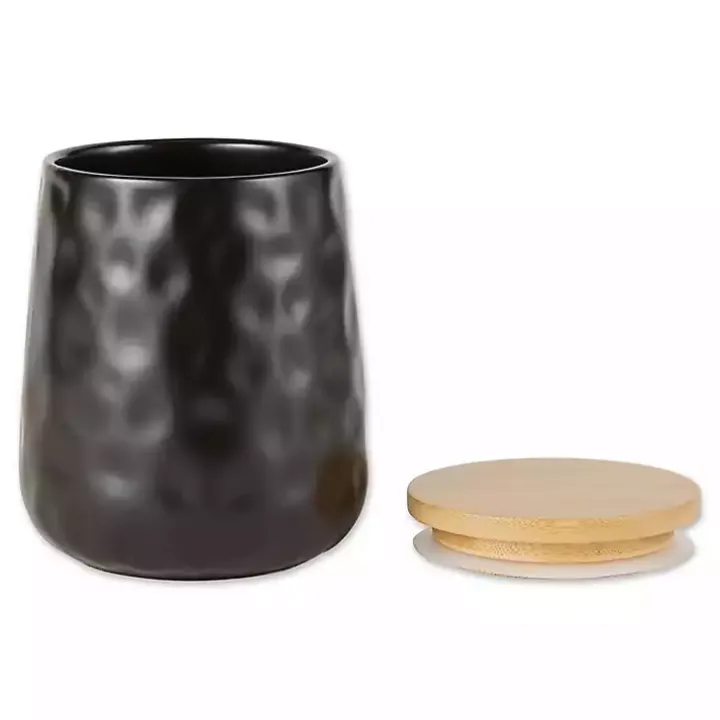 Black Dimpled Bamboo Canisters, Set of 2