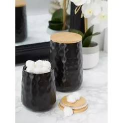 Black Dimpled Bamboo Canisters, Set of 2