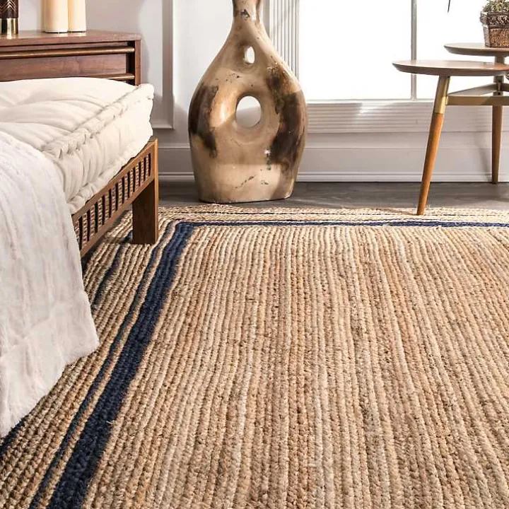 Black Double Border Braided Jute Area Rug, 5x8