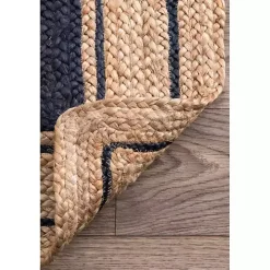 Black Double Border Braided Jute Area Rug, 5x8