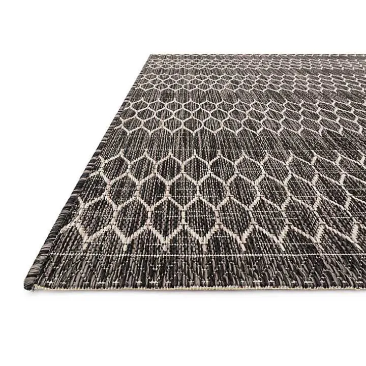 Black Eyelet Pattern Outdoor Area Rug, 5x7