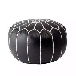 Black Faux Leather Pouf