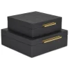 Black Faux Shagreen 2-pc. Square Decorative Boxes