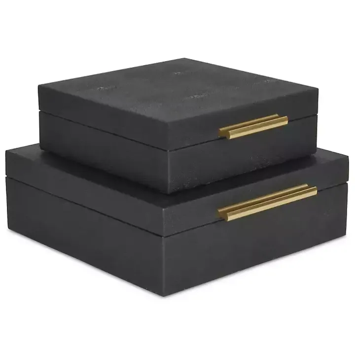 Black Faux Shagreen 2-pc. Square Decorative Boxes