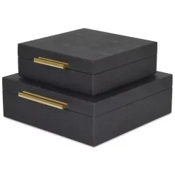Black Faux Shagreen 2-pc. Square Decorative Boxes