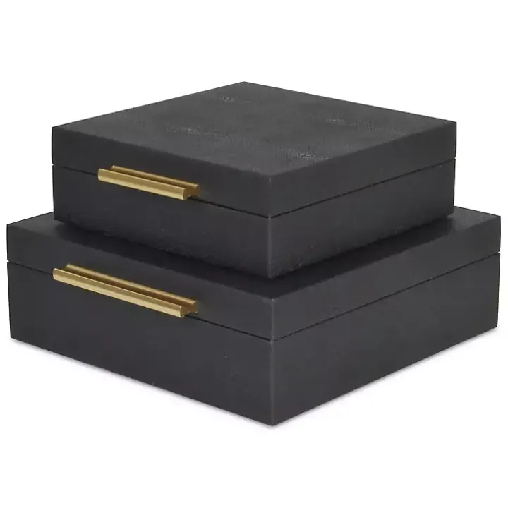 Black Faux Shagreen 2-pc. Square Decorative Boxes