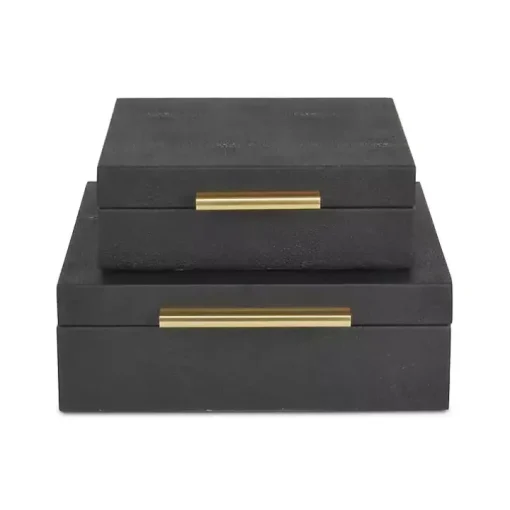 Black Faux Shagreen 2-pc. Square Decorative Boxes