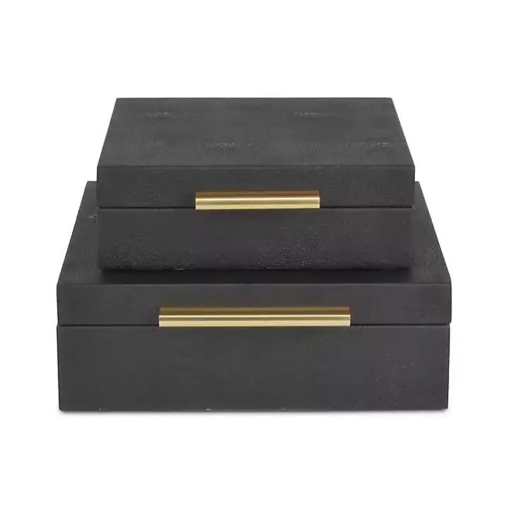 Black Faux Shagreen 2-pc. Square Decorative Boxes