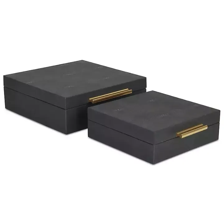 Black Faux Shagreen 2-pc. Square Decorative Boxes
