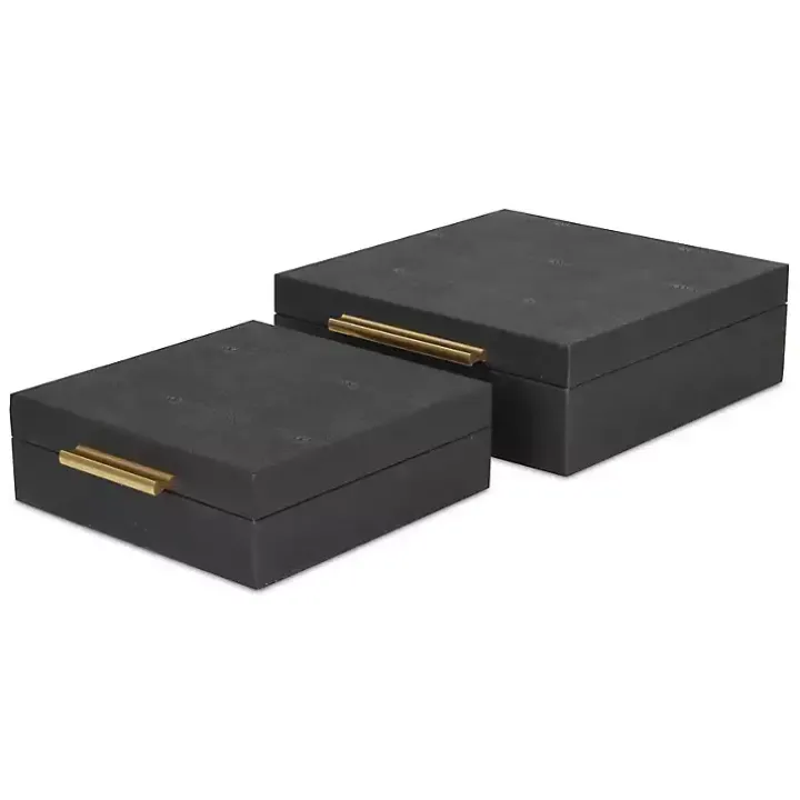 Black Faux Shagreen 2-pc. Square Decorative Boxes